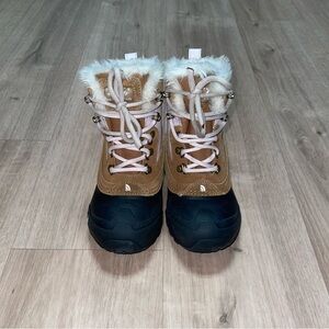 North Face Kids Size 2 Brown/Pink Faux Fur Lined Waterproof Warm Winter Boot